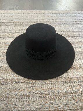 Lack Of Color Black Wide-Brim Felt Hat with Lace Band